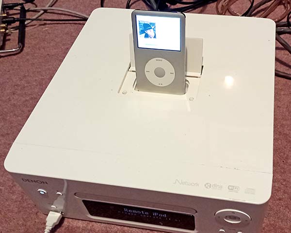 Denon RCD-N8 with 6th gen iPod Classic installed in the dock